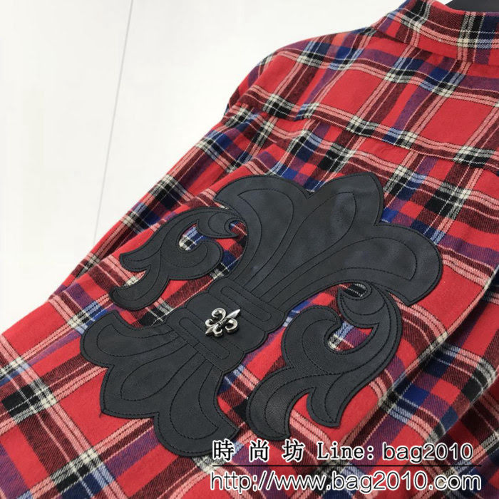 Chrome hearts 克羅心 18ss新款 拼皮格子襯衫 情侶款 ydi1026